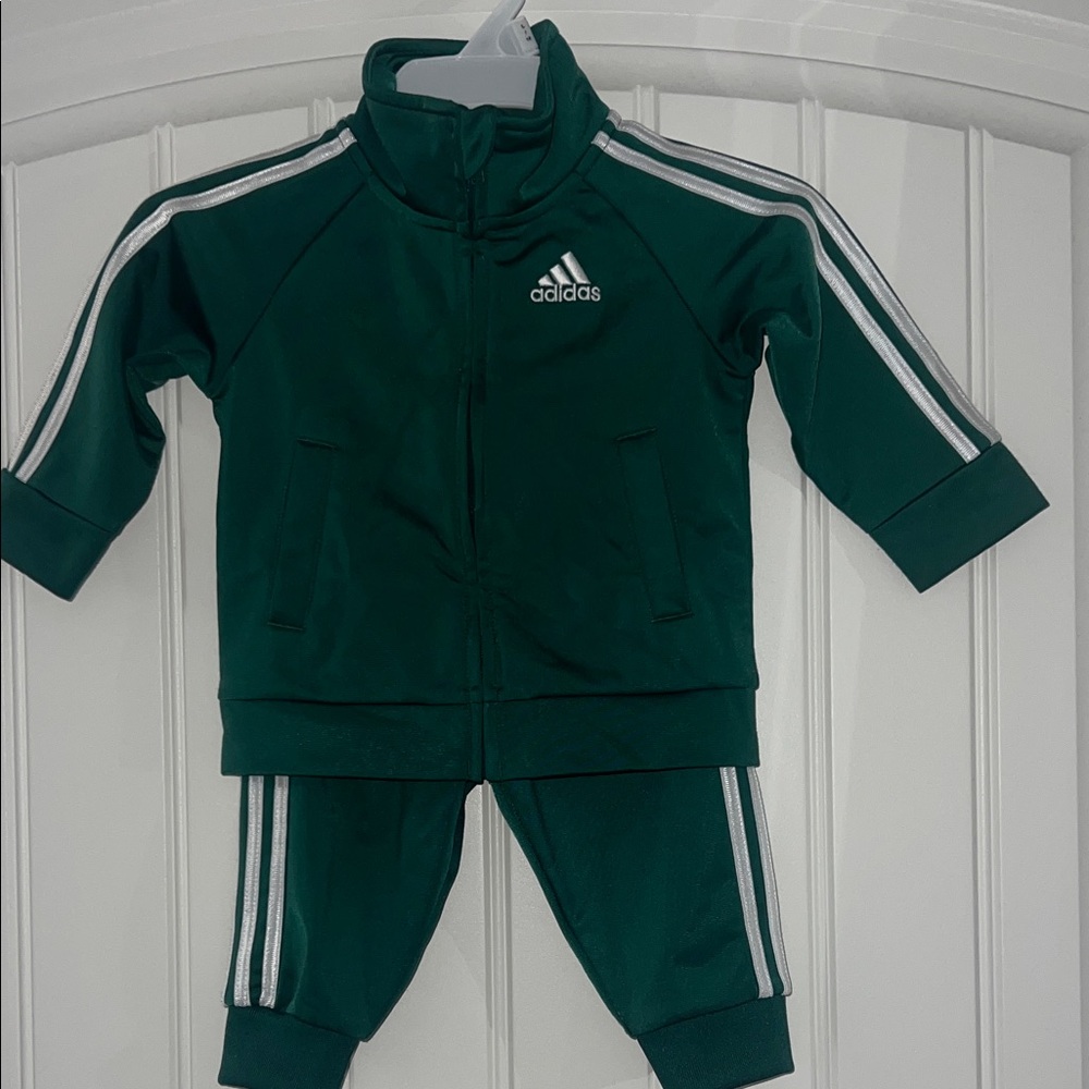 ‼️SOLD‼️Adidas Dark Green Tracksuit with White Accents 6 months